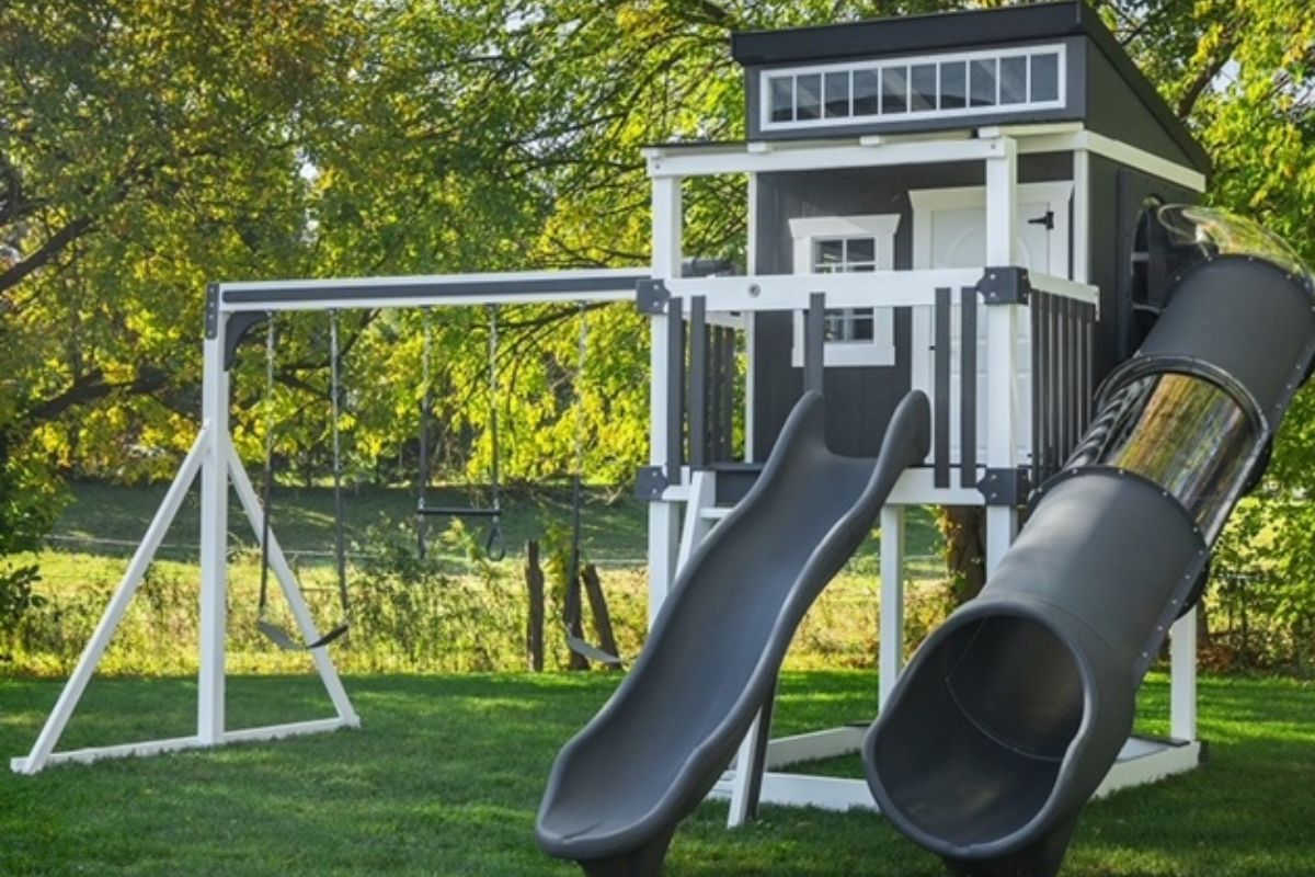 Black and White Vinyl Swing Set - Kingdom Lodge Playhouse