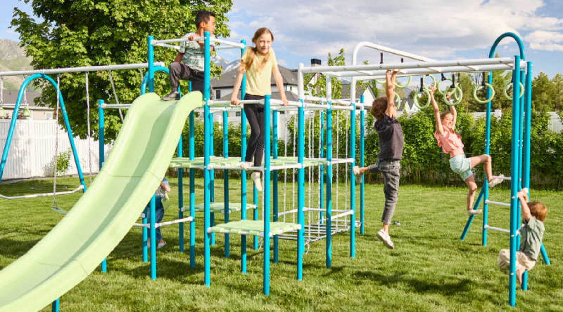 Outdoor Metal Swing Set with kids playing