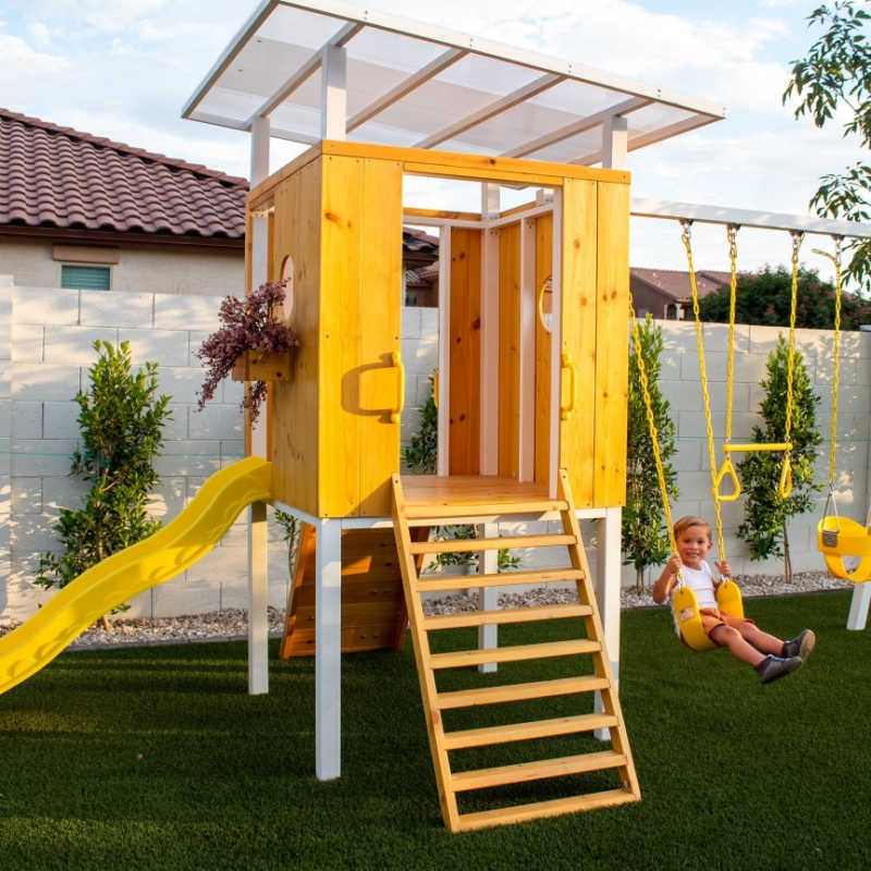 Forest - Modern Backyard Outdoor Swing Set with kids playing