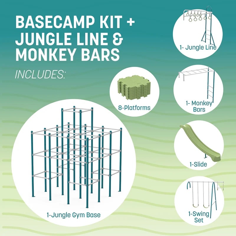 ActivPlay Base Camp Playground + Monkey Bars, Jungle Line Modules - APJGC106 Contents