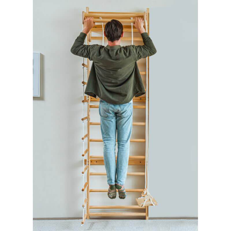 Swedish Wall Ladder Rear View Of A Teen Aged Boy Pull Up