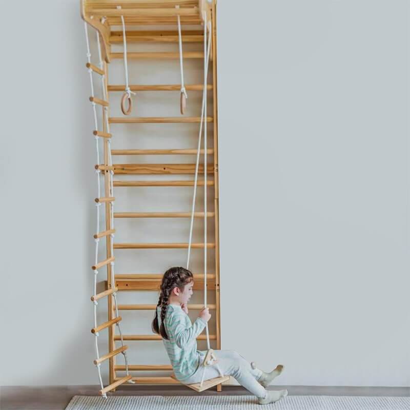 Swedish Wall Ladder Side View A Kid Swinging