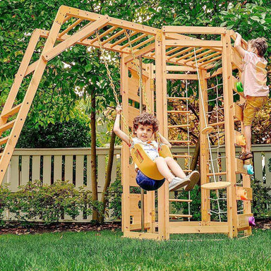 Avenlur Hawthorn - Outdoor Climber with Monkey Bars, Swing, and Octagon Climber Front View Kids Playing