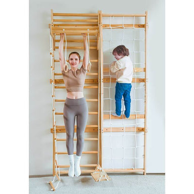 Avenlur Neem Swedish Wall Ladder Front View Showing A Woman Doing Pull Up