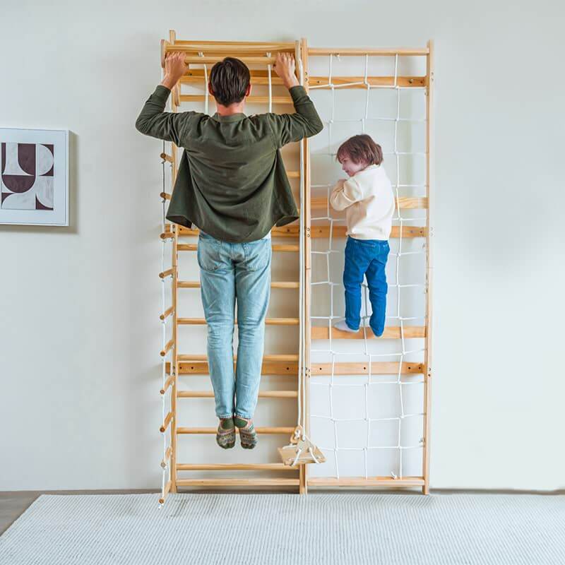 Avenlur Neem Swedish Wall Ladder Front Vire Showing A Man Doing Pull Up