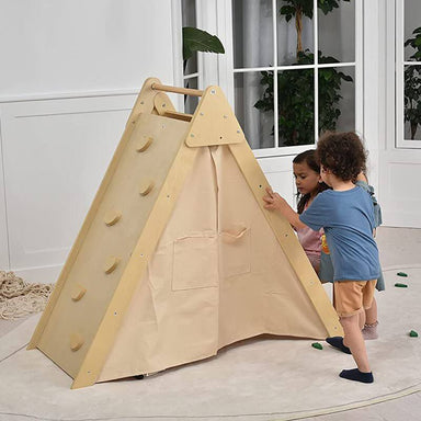 Wooden indoor climber Learning Tent and Climber with Desk and Chair Corner View Close