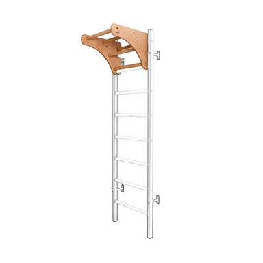 BenchK Adjustable Wooden Pull Up Bar In Oak Full View With Wall Bar