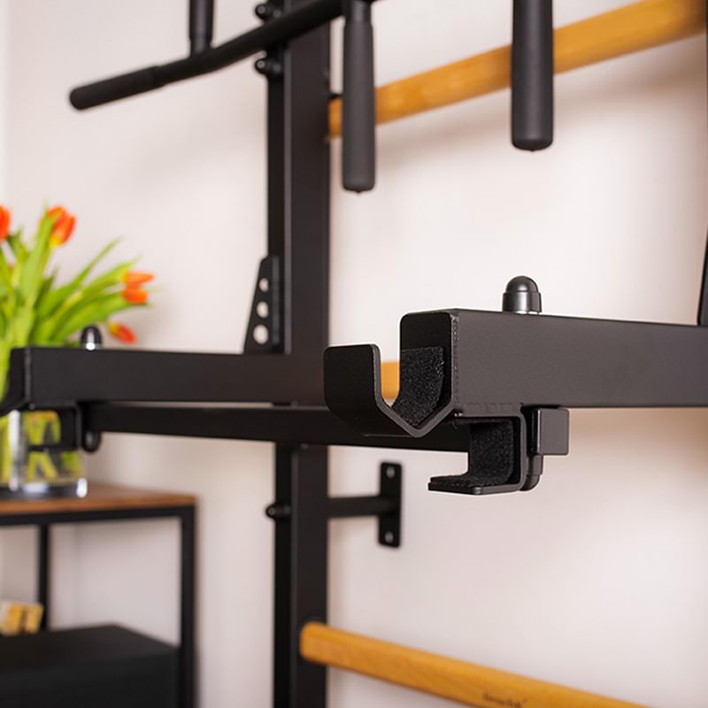 BenchK Wall Bars 733 for Home Gym Black Front Side View Pull Up Bar Wall Mounted
