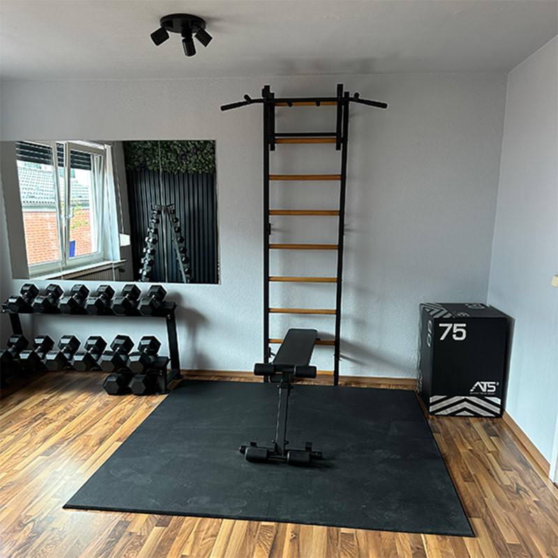 BenchK Wall Bars 733 for Home Gym Black Front View On A Mini Studio