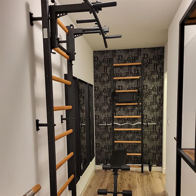 BenchK Wall Bars 733 for Home Gym Black Two Work Station Front View And Side View