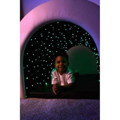 Experia Fiber Optic Tranquility Sensory Tunnel Front View Showing A Kid Inside The Tunnel