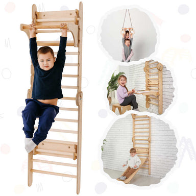 Goodevas 5 in 1: Wooden Swedish Wall Bar Set for Children with all options