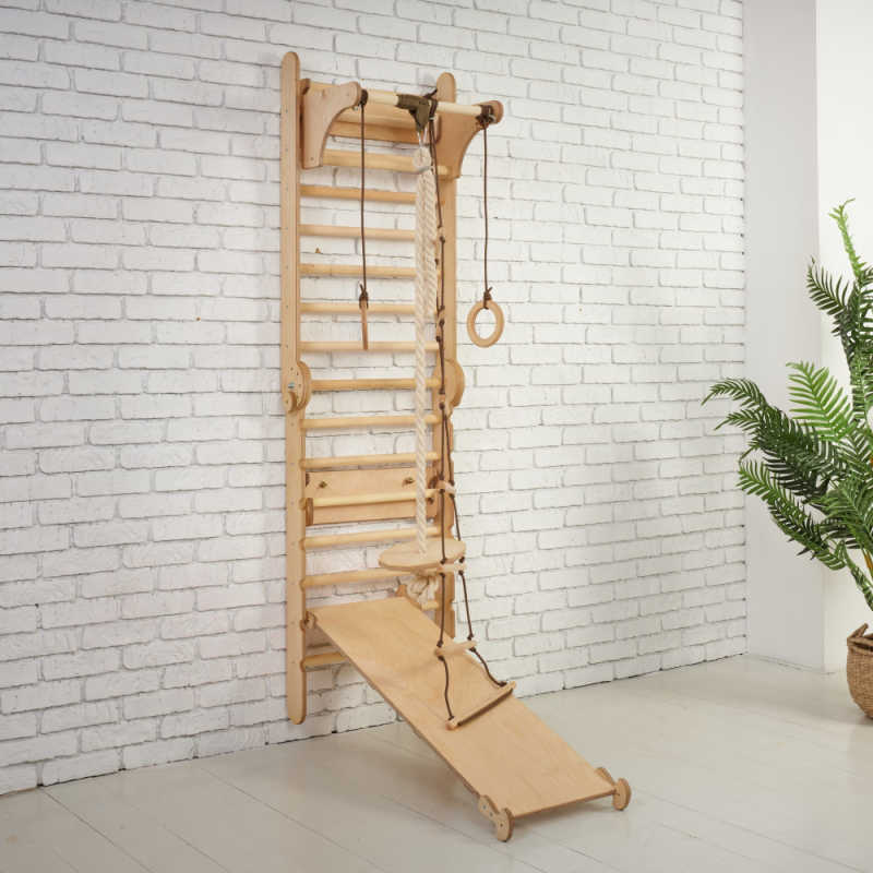 Goodevas 5 in 1: Wooden Swedish Wall Bar Set for Children on the wall