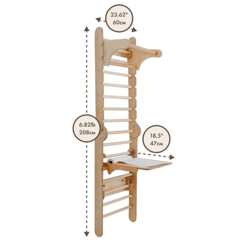 Goodevas 5 in 1: Wooden Swedish Wall Bar Set for Children dimensions