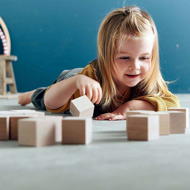 Kid Playing With HABA USA Clever Up! Building Block System 2.0 Up Close