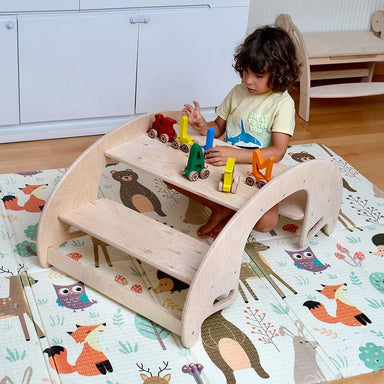 Kidodido 2 In1 Montessori Wooden Seesaw and Table Chair Set Drone Of A Kid Playing A Wooden Alphabets