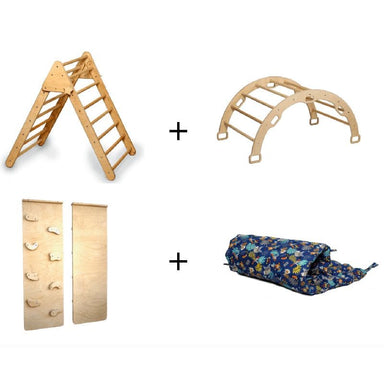 Kidodido 4 Pieces Climbing Set-Triangle, Arch Rocker, Pillow and Ramp Front View Complete Set