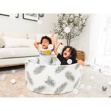 Little Big Playroom Ball Pit Boho Palm Ball Pit 100 Porcelain and 100 Pearl Balls 2 Kids Playing Inside the Ball Pit