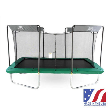 USA Made Trampoline Made in the USA 17' x 10' Rectangle Olympic-Sized Premium Trampoline with Enclosure - LMG-SPTRC1710 in green