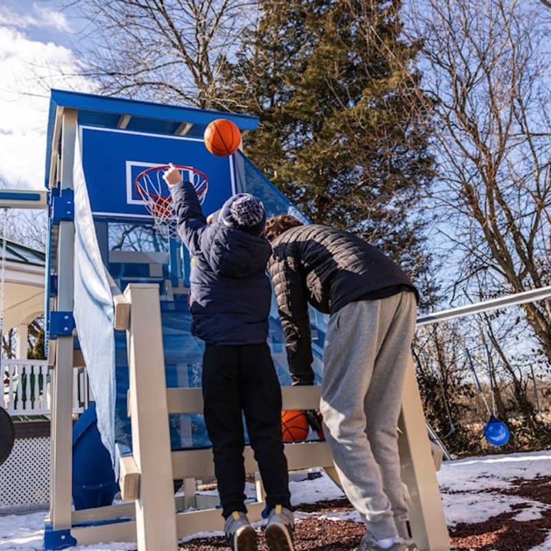 Super 59 Sports Tower Vinyl Playset with kids playing basketball