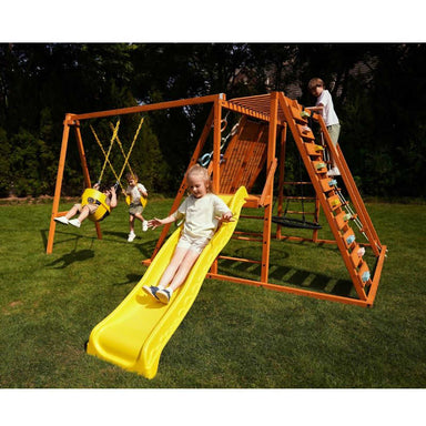 Avenlur Sycamore Wooden Climber and Swing Set with kids playing