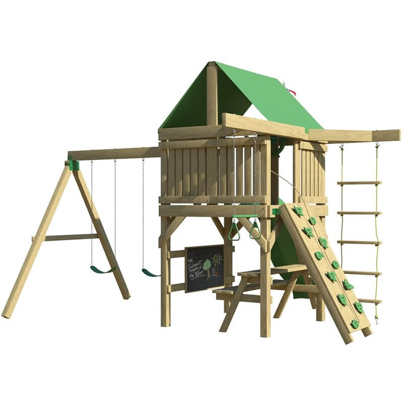 The SwingSet Co. Summit Swing Set - Space Saver Edition Rear Side View Corner