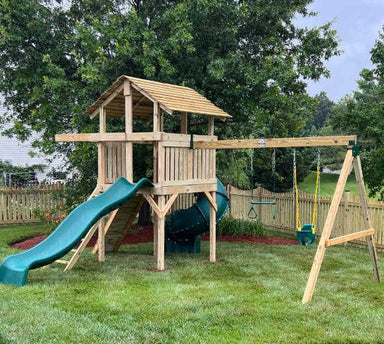 Wood Roof - For All SwingSet Co Swing Set Models in a yard