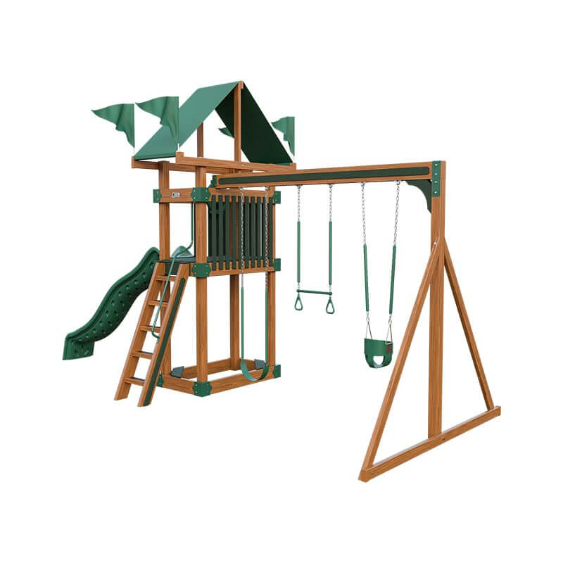 base camp 35 vinyl playset chestnut wood green front right