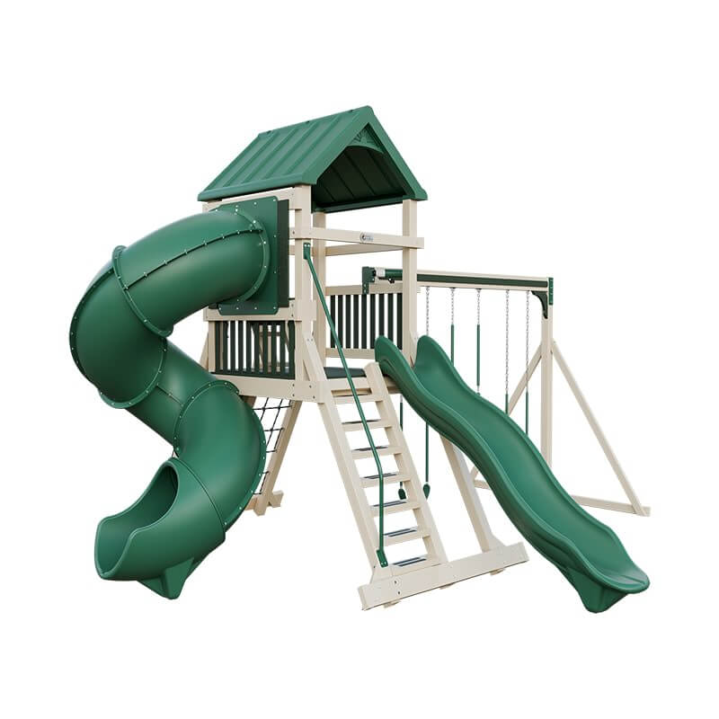 climber 55 turbo deluxe vinyl swing set almond green front left