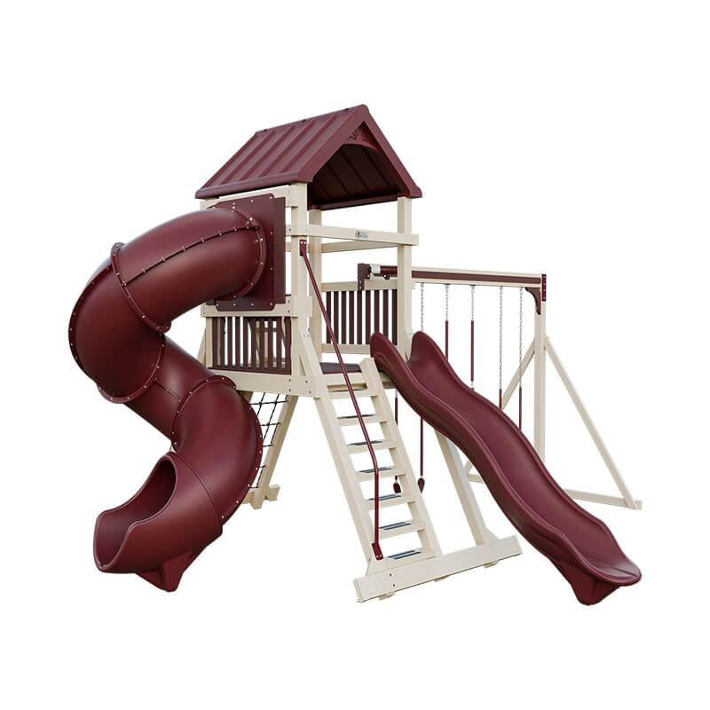 climber 55 turbo deluxe vinyl swing set almond red front left