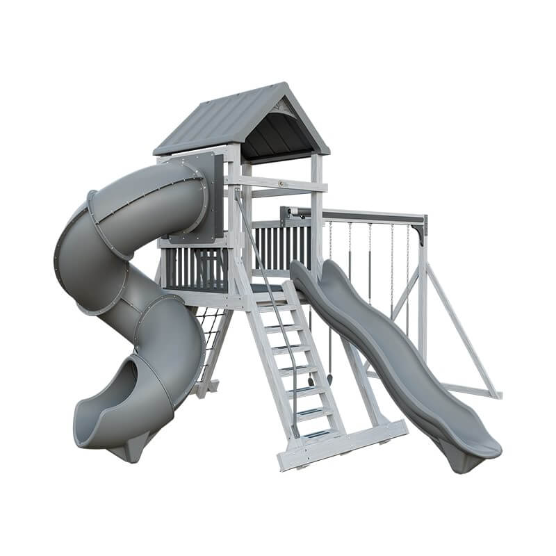 climber 55 turbo deluxe vinyl swing set ash wood gray front left