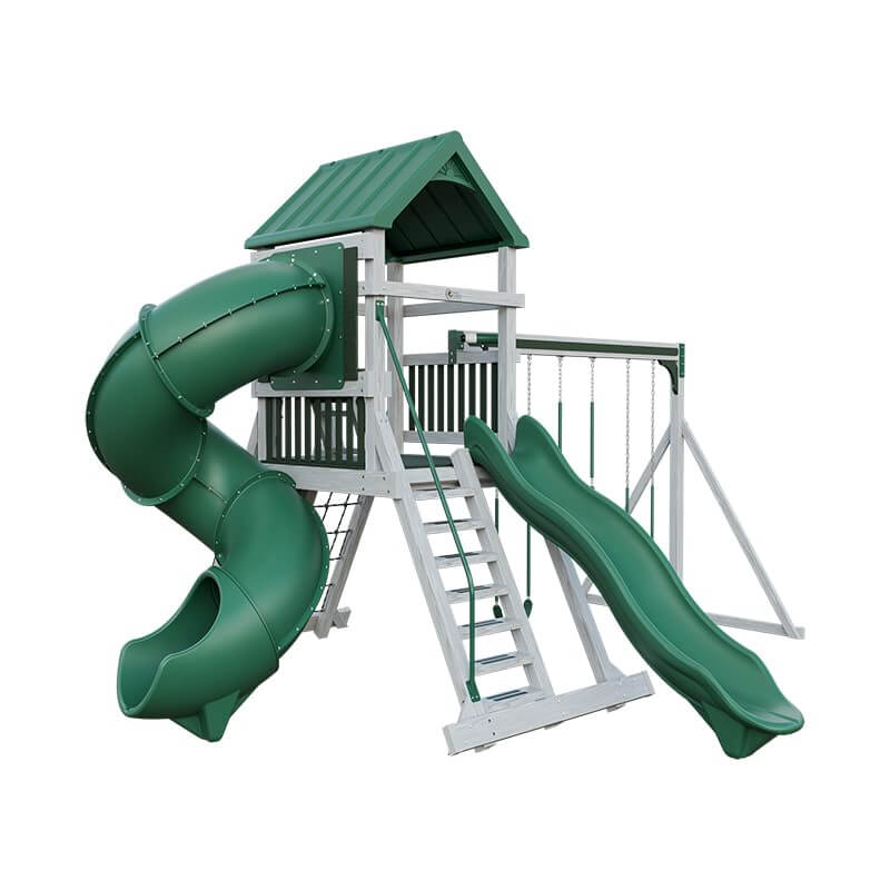 climber 55 turbo deluxe vinyl swing set ash wood green front left