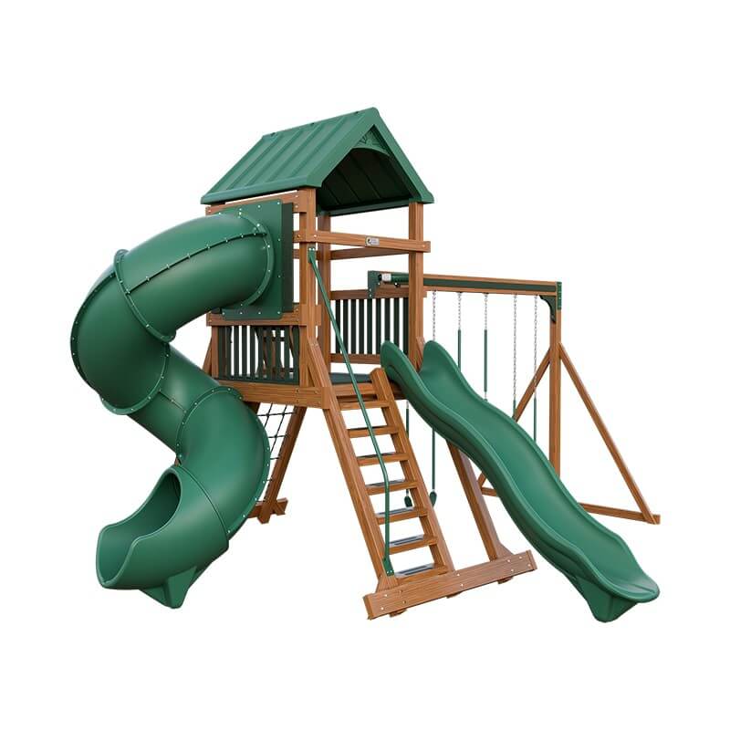 climber 55 turbo deluxe vinyl swing set chestnut wood green front left