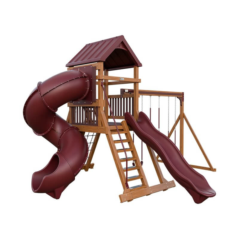 climber 55 turbo deluxe vinyl swing set chestnut wood red front left