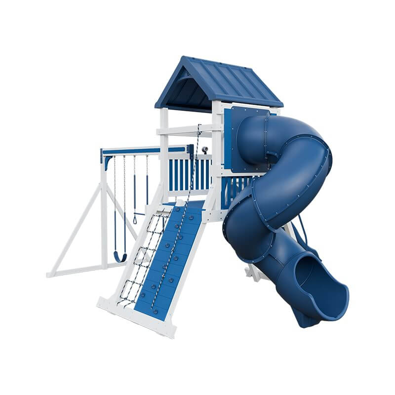 climber 55 turbo deluxe vinyl swing set white blue back right