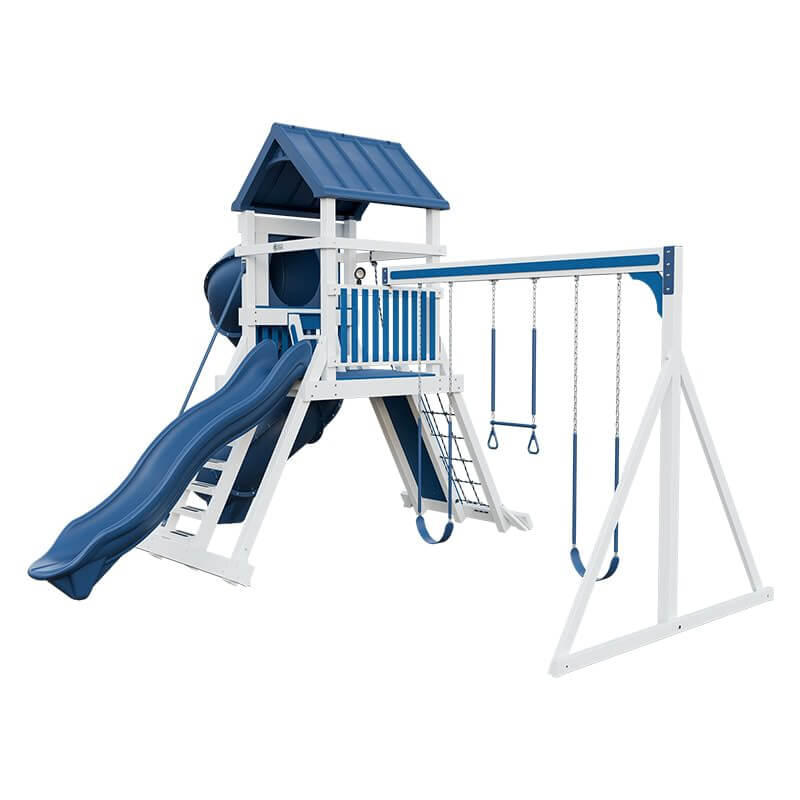 climber 55 turbo deluxe vinyl swing set white blue front right