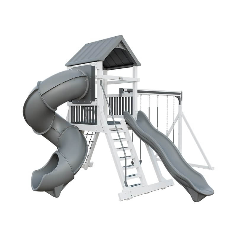 climber 55 turbo deluxe vinyl swing set white gray front left