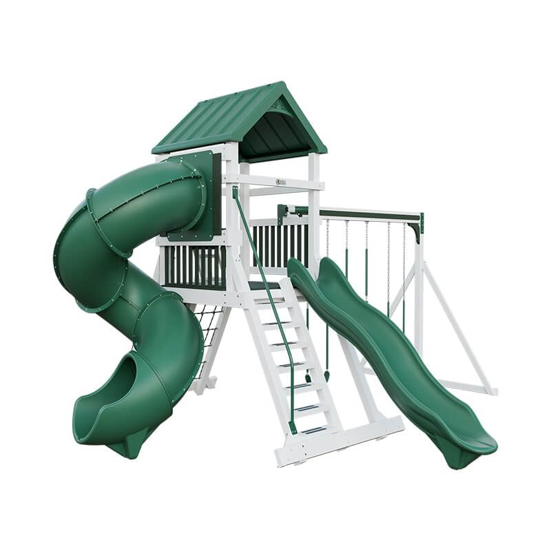 climber 55 turbo deluxe vinyl swing set white green front left