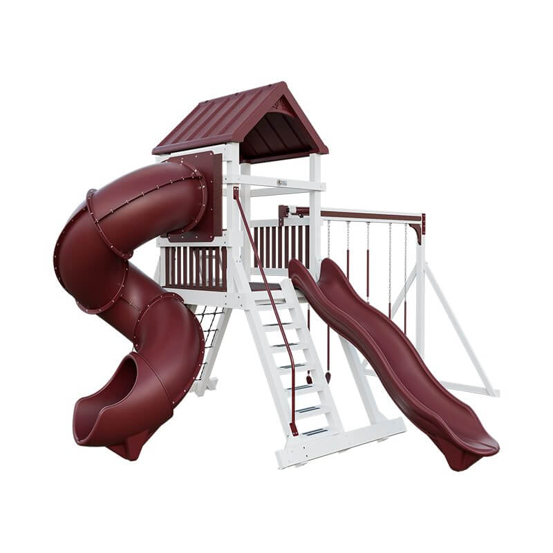 climber 55 turbo deluxe vinyl swing set white red front left