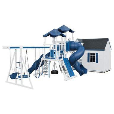 cottage escape vinyl playhouse with porch white blue back left