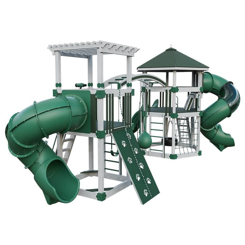 explorer vinyl outdoor playset for climbing ash wood green back left