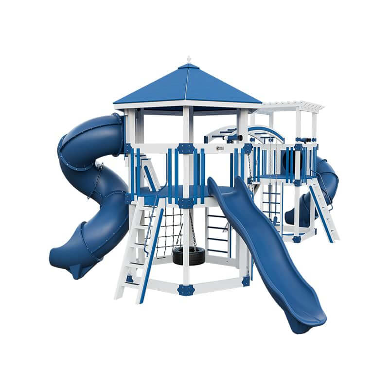 explorer vinyl outdoor playset for climbing white blue front left