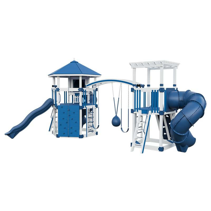 explorer vinyl outdoor playset for climbing white blue front right