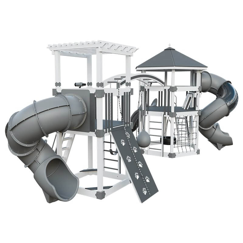 explorer vinyl outdoor playset for climbing white gray back left