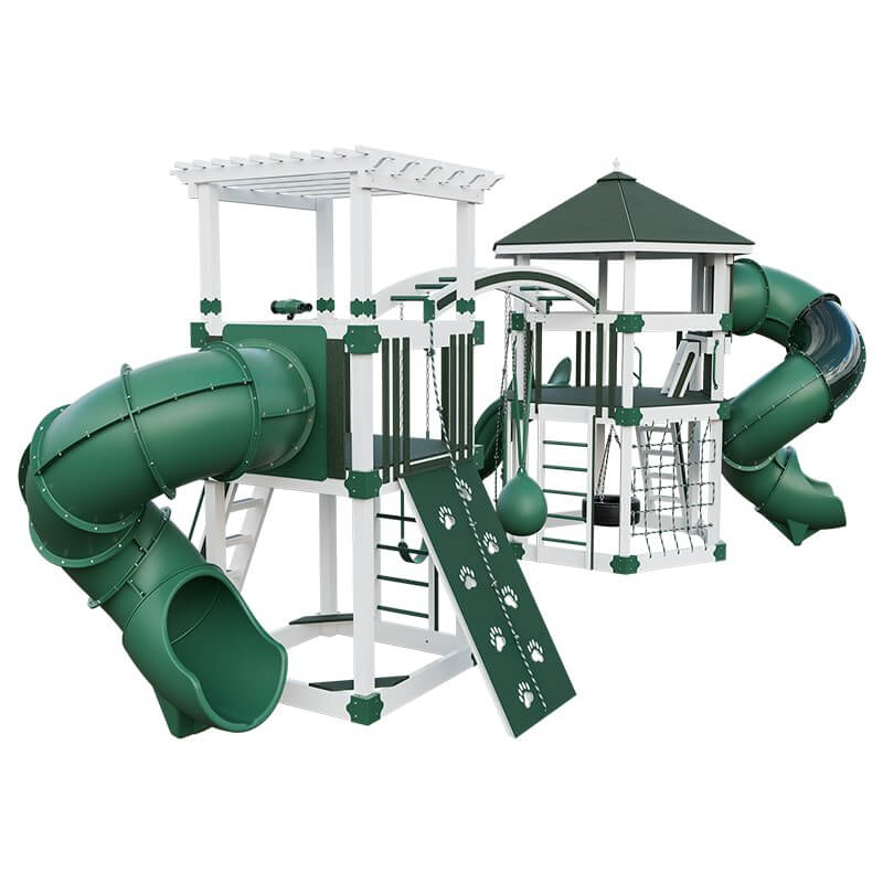 explorer vinyl outdoor playset for climbing white green back left
