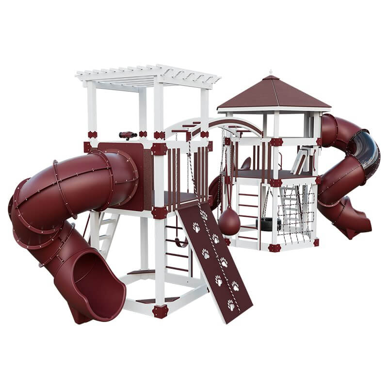 explorer vinyl outdoor playset for climbing white red back left