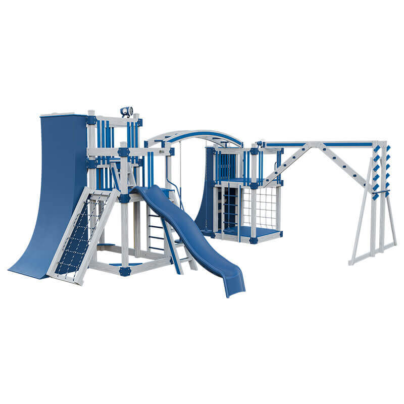 obstacle course vinyl outdoor playset ash wood blue front left