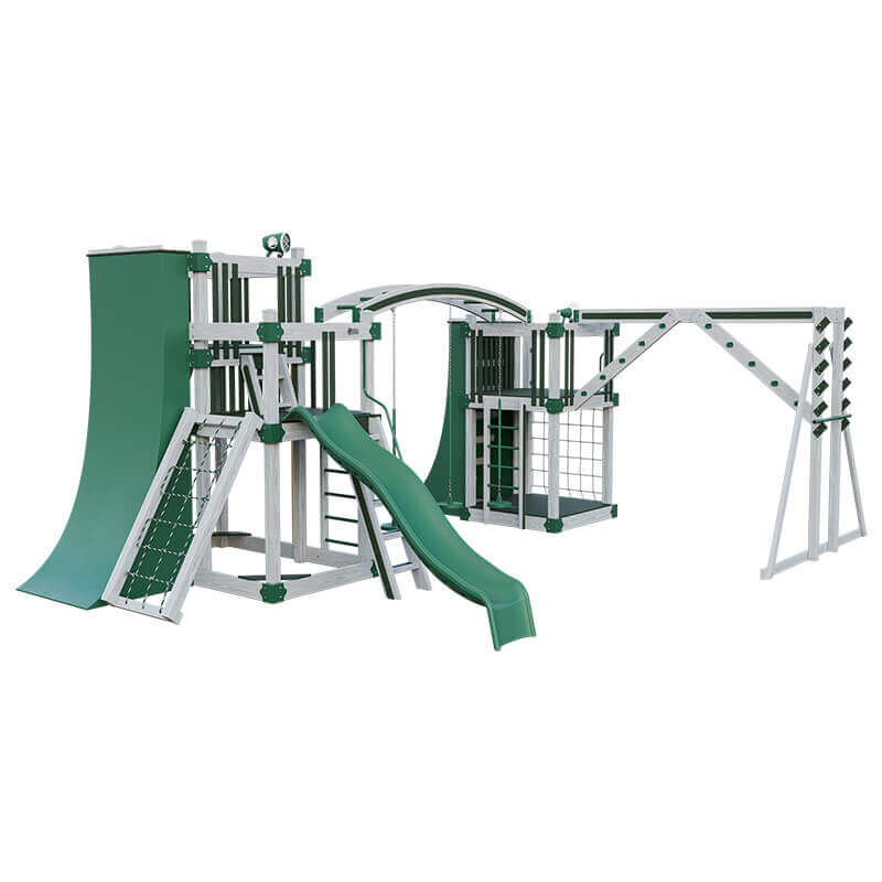 obstacle course vinyl outdoor playset ash wood green front left