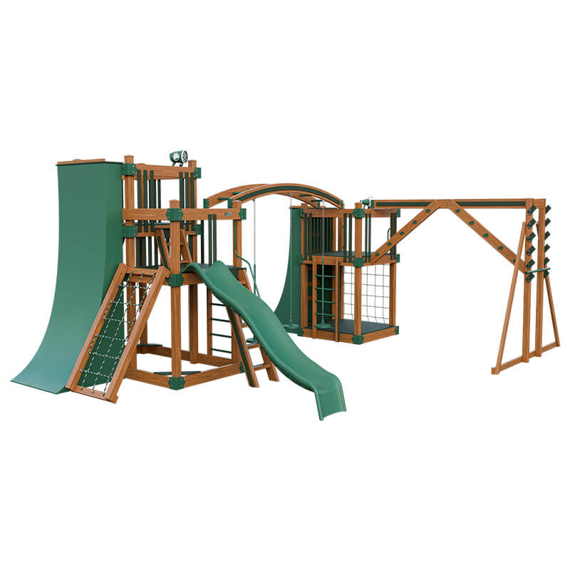 obstacle course vinyl outdoor playset chestnut wood green front left