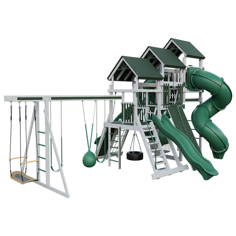 pinnacle vinyl outdoor playset with monkey bars ash wood green back left